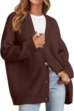 MEROKEETY Women's Cardigan Sweaters 2024 Fall Open Front Oversized Button V Neck Loose Soft Knit Outwear