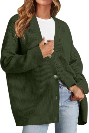 MEROKEETY Women's Cardigan Sweaters 2024 Fall Open Front Oversized Button V Neck Loose Soft Knit Outwear