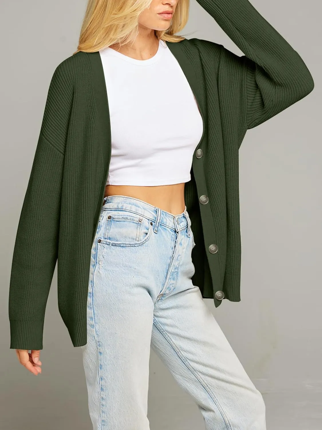 MEROKEETY Women's Cardigan Sweaters 2024 Fall Open Front Oversized Button V Neck Loose Soft Knit Outwear