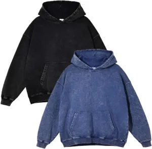 Mi Bo Tong Oversized Vintage Hoodie for Women Cotton Loose Fit Baggy Hooded Sweatshirt Trendy Basic Acid Wash Pullover Top