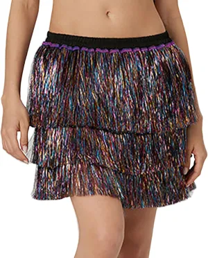 Midi Skirt Women Sequin Tassel Skirt Three Layered Dance Skirt for Dancing Party Nightclub Skirts for Women 011