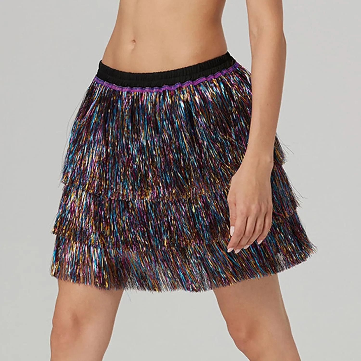 Midi Skirt Women Sequin Tassel Skirt Three Layered Dance Skirt for Dancing Party Nightclub Skirts for Women 011