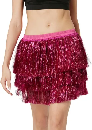 Midi Skirt Women Sequin Tassel Skirt Three Layered Dance Skirt for Dancing Party Nightclub Skirts for Women 011