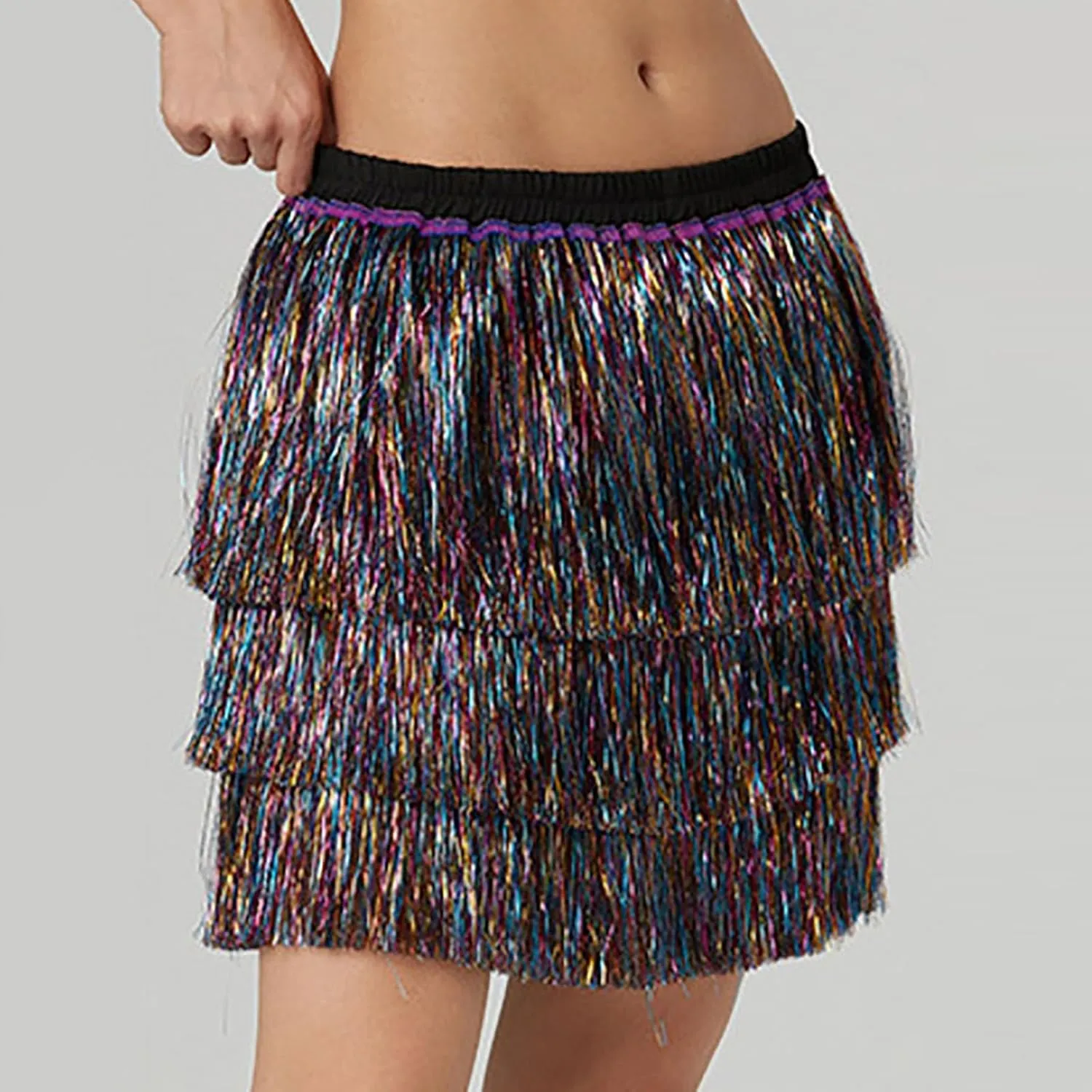 Midi Skirt Women Sequin Tassel Skirt Three Layered Dance Skirt for Dancing Party Nightclub Skirts for Women 011