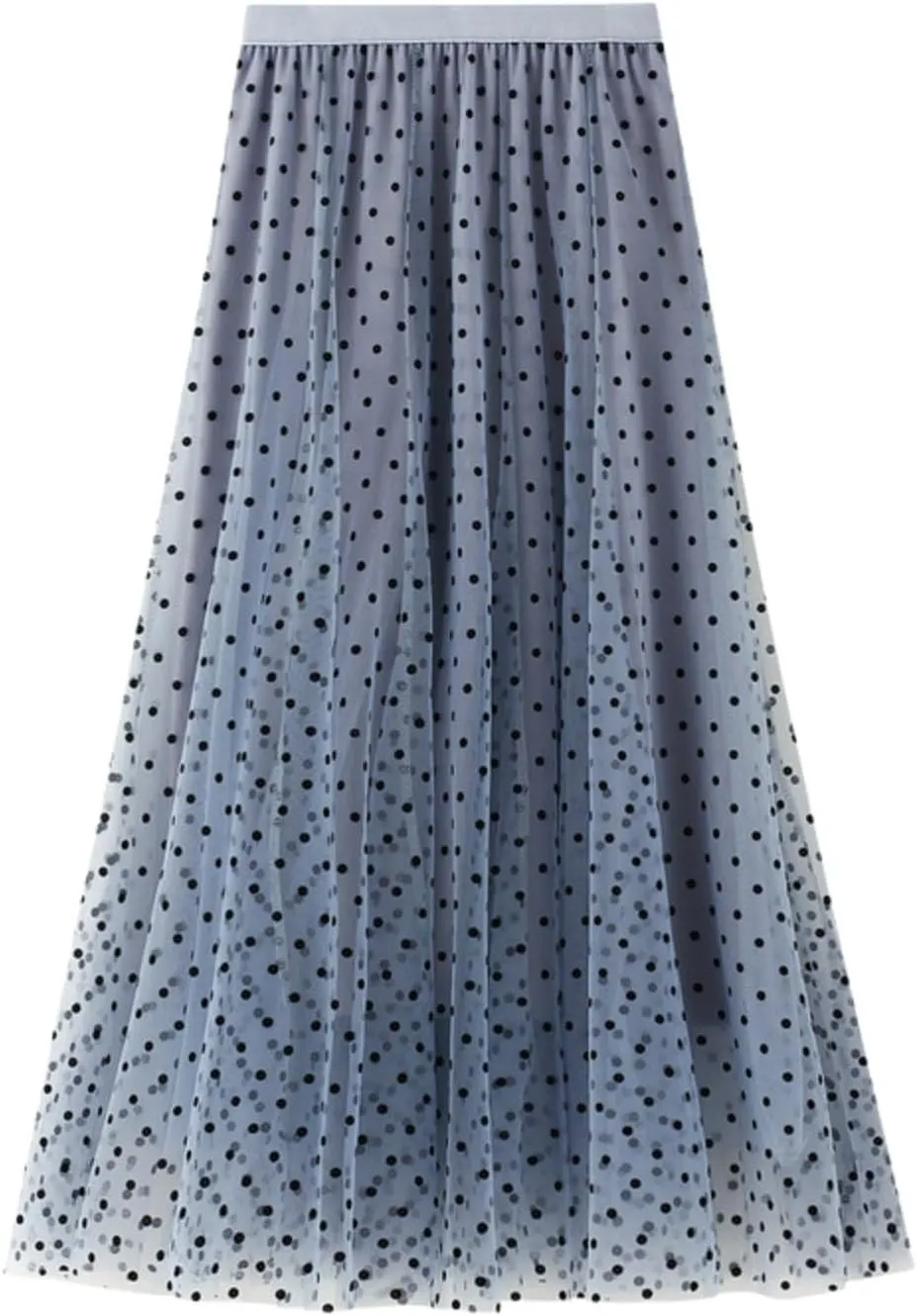 Midi Skirts for Women Women's Flocked Polka Dot Mesh Skirt A Line Mermaidtail Skirt Midi Skirt