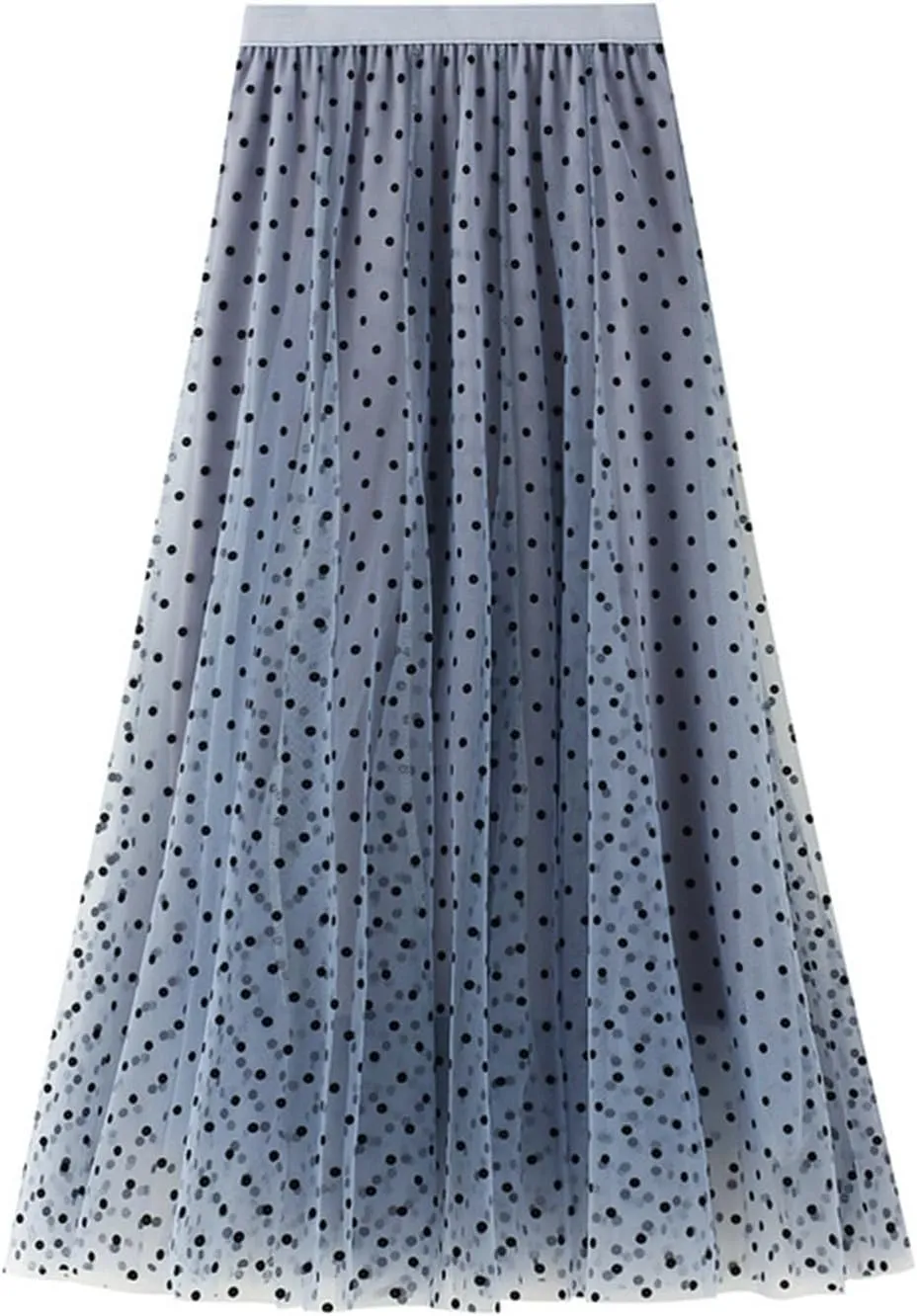 Midi Skirts for Women Women's Flocked Polka Dot Mesh Skirt A Line Mermaidtail Skirt Midi Skirt