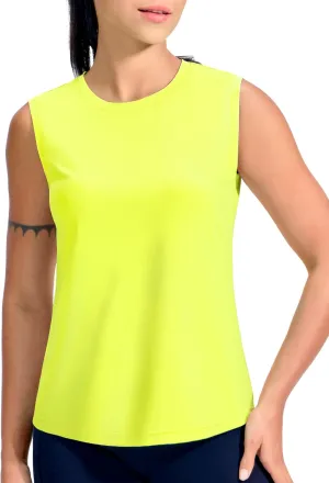 MIER Sleeveless Athletic Tops for Women Dry Fit Running Workout Tank Top Crew Neck UPF 50  Active Tennis Gym Yoga Tee Shirts