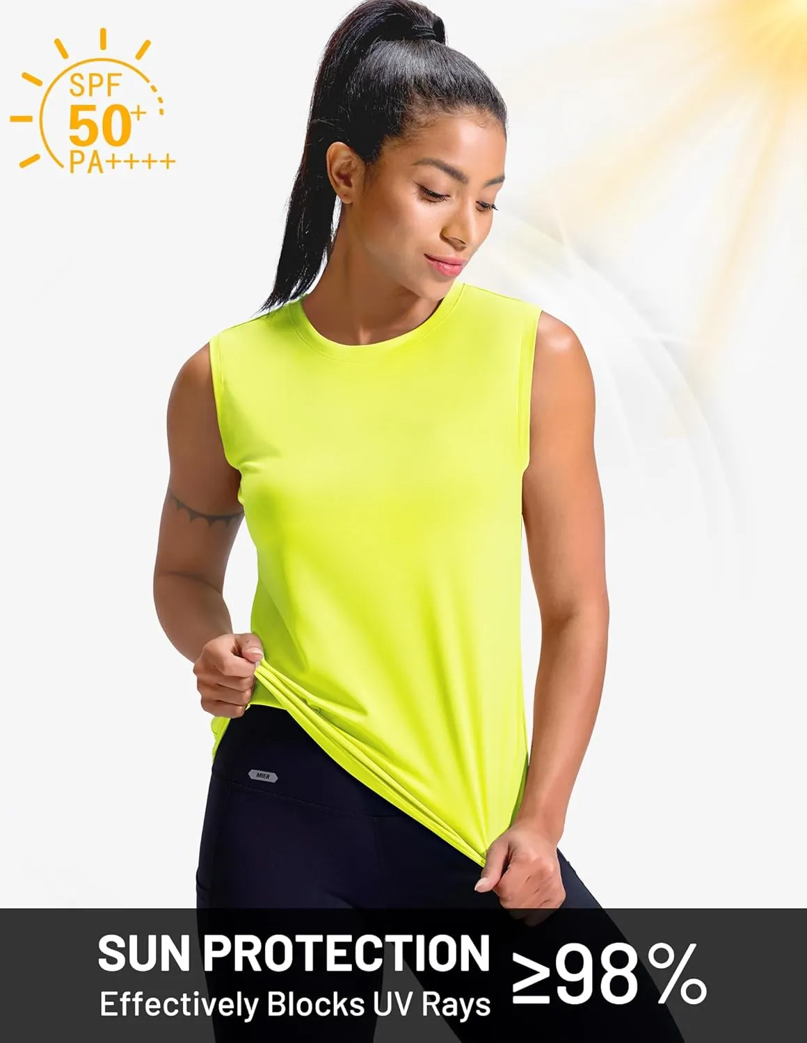 MIER Sleeveless Athletic Tops for Women Dry Fit Running Workout Tank Top Crew Neck UPF 50  Active Tennis Gym Yoga Tee Shirts