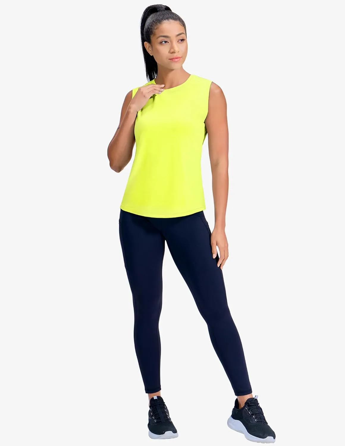 MIER Sleeveless Athletic Tops for Women Dry Fit Running Workout Tank Top Crew Neck UPF 50  Active Tennis Gym Yoga Tee Shirts