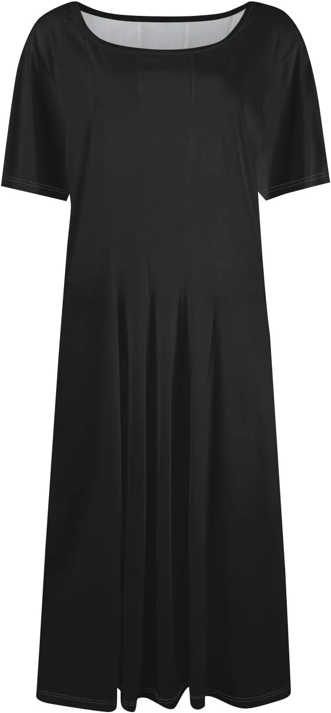 Modest Dresses for Women,2025 Spring Summer Short Sleeve Crewneck Easter Dress,Elegant Vacation Beach Sundress