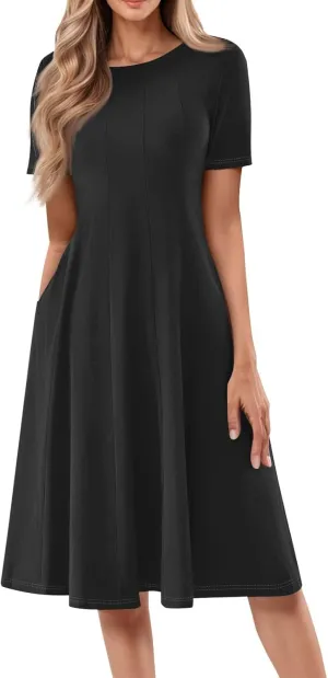 Modest Dresses for Women,2025 Spring Summer Short Sleeve Crewneck Easter Dress,Elegant Vacation Beach Sundress