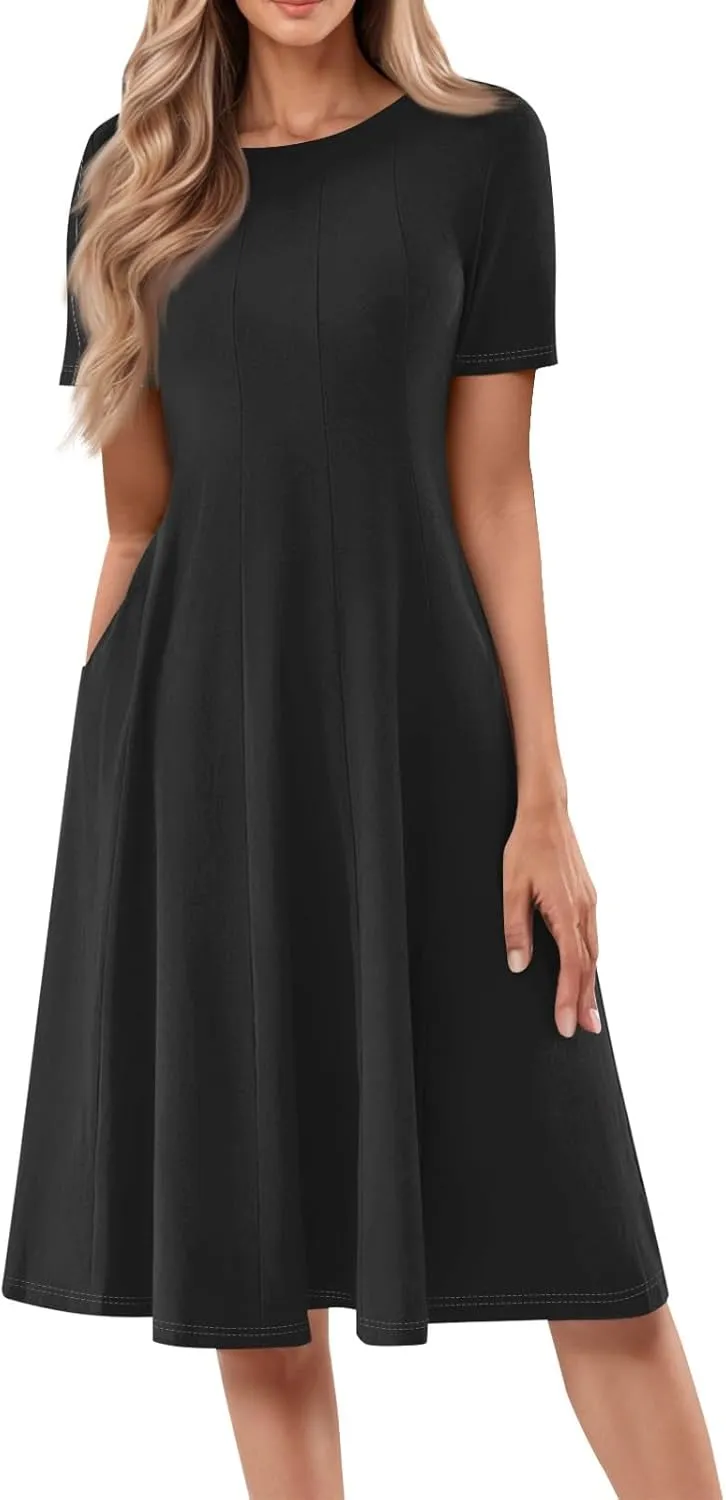 Modest Dresses for Women,2025 Spring Summer Short Sleeve Crewneck Easter Dress,Elegant Vacation Beach Sundress