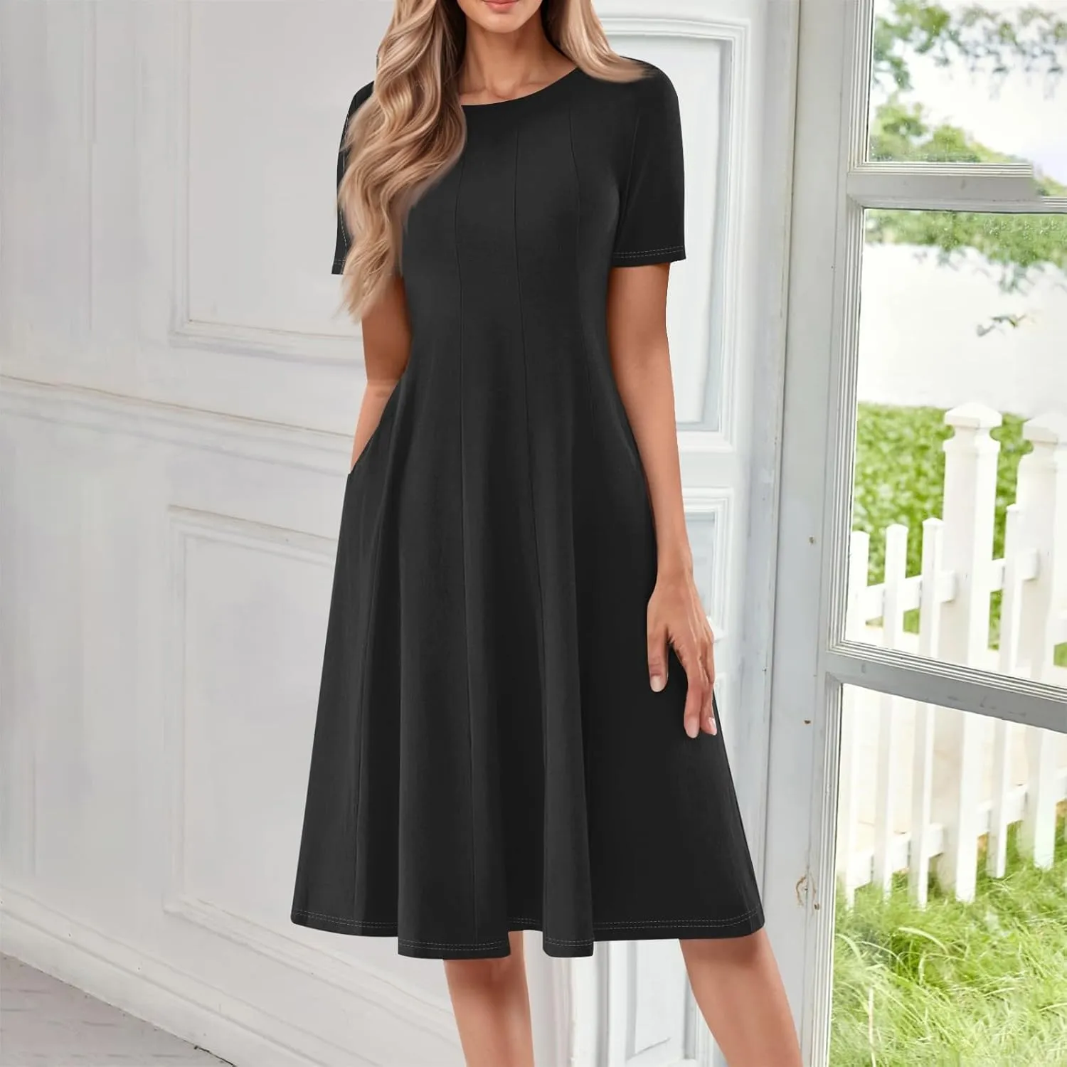 Modest Dresses for Women,2025 Spring Summer Short Sleeve Crewneck Easter Dress,Elegant Vacation Beach Sundress
