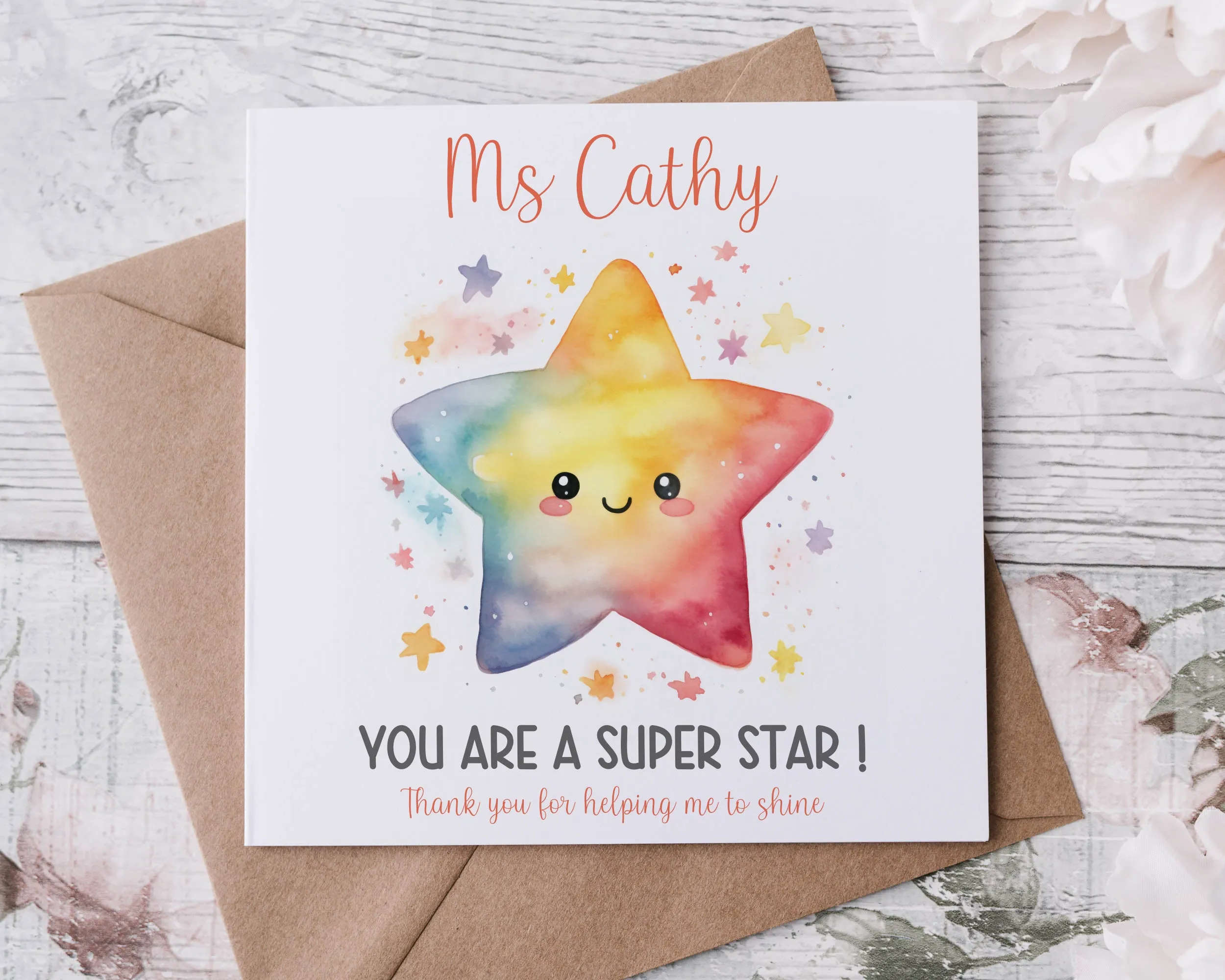 Multi Colour Star Teacher Card