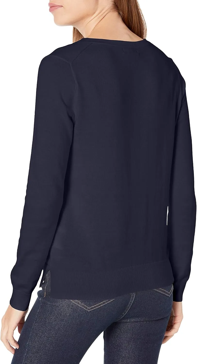Nautica Women's Effortless J-Class Long Sleeve 100% Cotton V-Neck Sweater