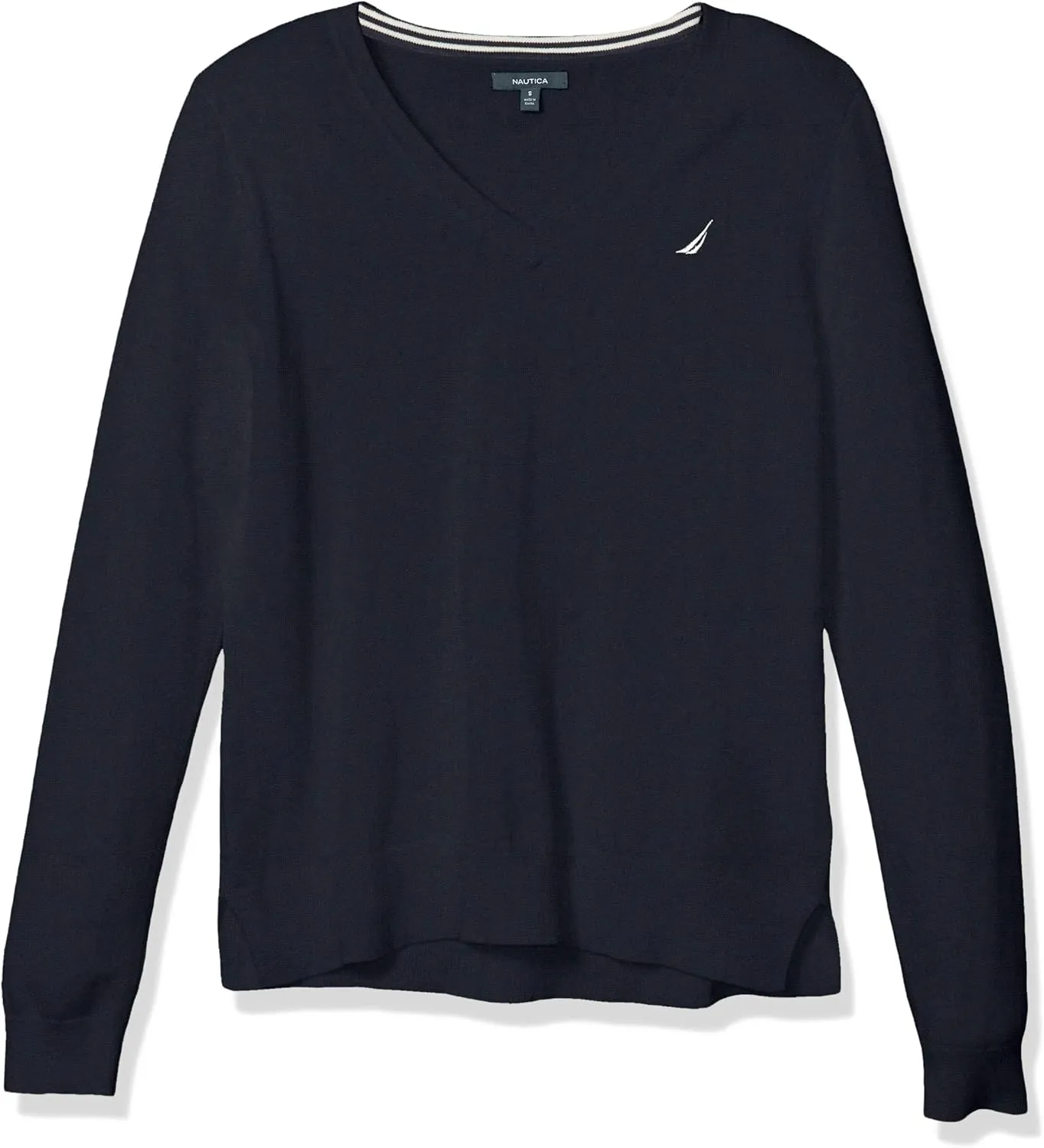 Nautica Women's Effortless J-Class Long Sleeve 100% Cotton V-Neck Sweater