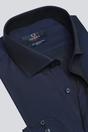 Navy Blue Texture Formal Autograph Shirt