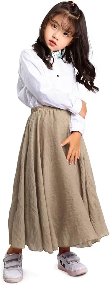 OCHENTA Little Big Girls Cotton Long Maxi Skirts Casual Renaissance Fairy Boho Skirts