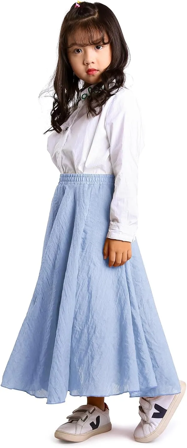 OCHENTA Little Big Girls Cotton Long Maxi Skirts Casual Renaissance Fairy Boho Skirts