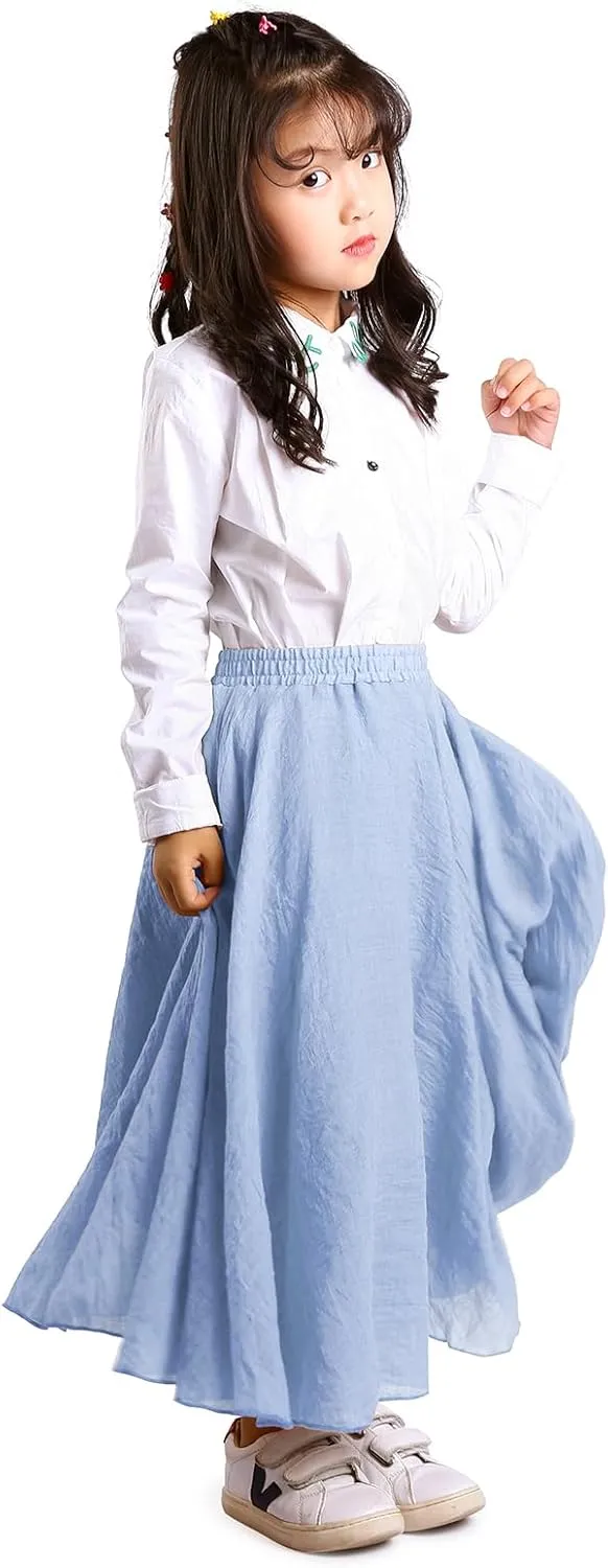 OCHENTA Little Big Girls Cotton Long Maxi Skirts Casual Renaissance Fairy Boho Skirts