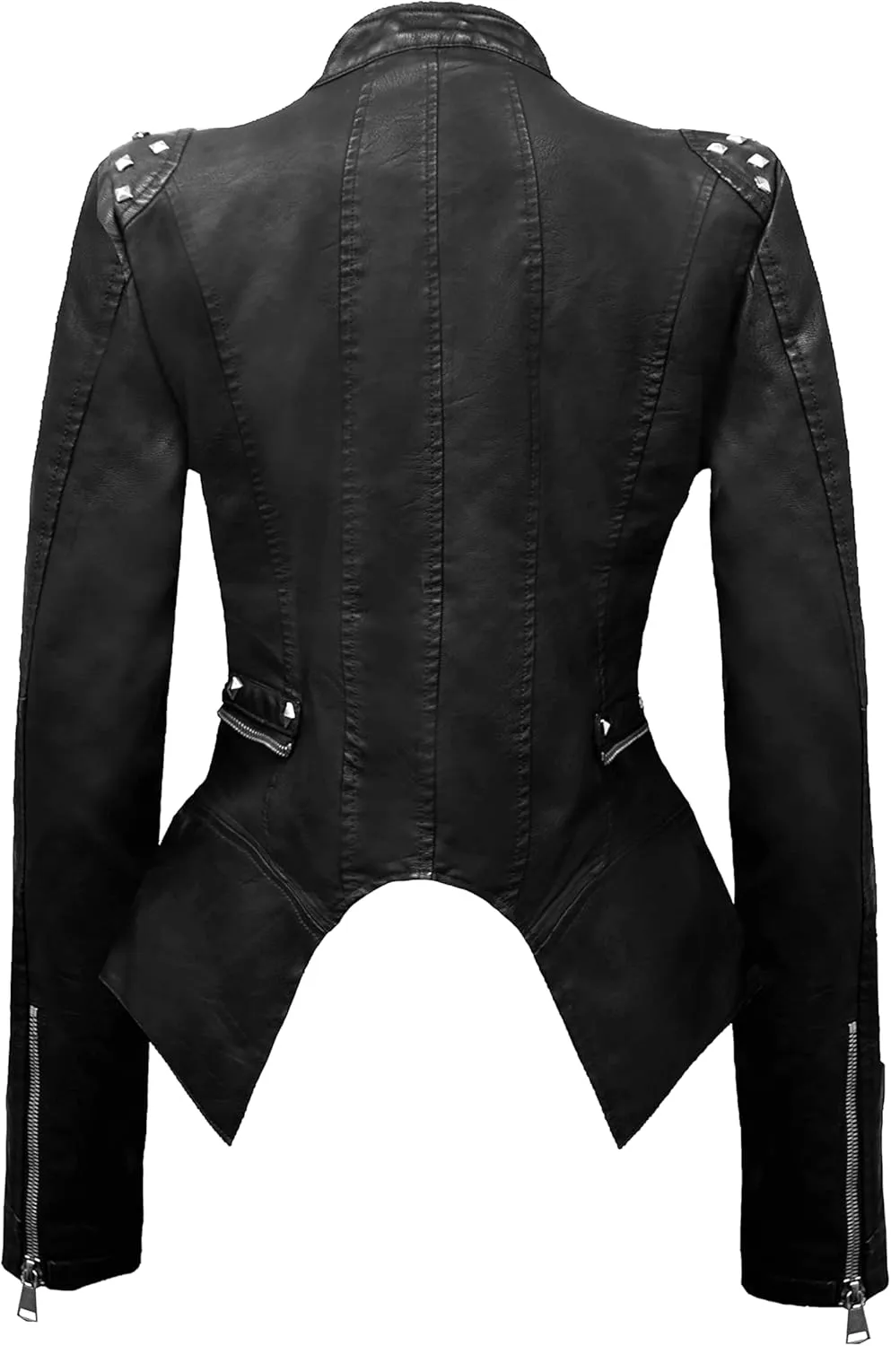 Olivia Miller Women's Fashion Faux Leather Biker Jacket Rivet Lapel Shaping Moto Outerwear