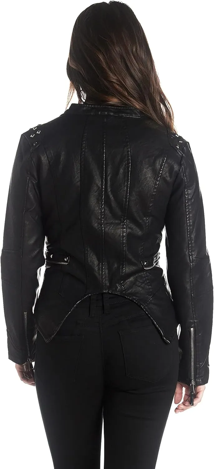 Olivia Miller Women's Fashion Faux Leather Biker Jacket Rivet Lapel Shaping Moto Outerwear