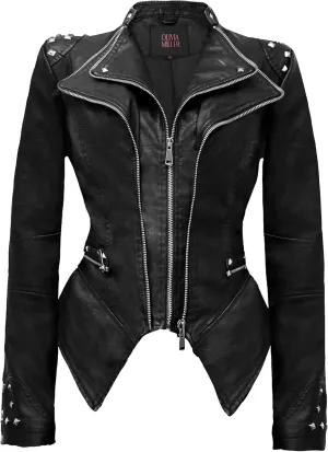 Olivia Miller Women's Fashion Faux Leather Biker Jacket Rivet Lapel Shaping Moto Outerwear