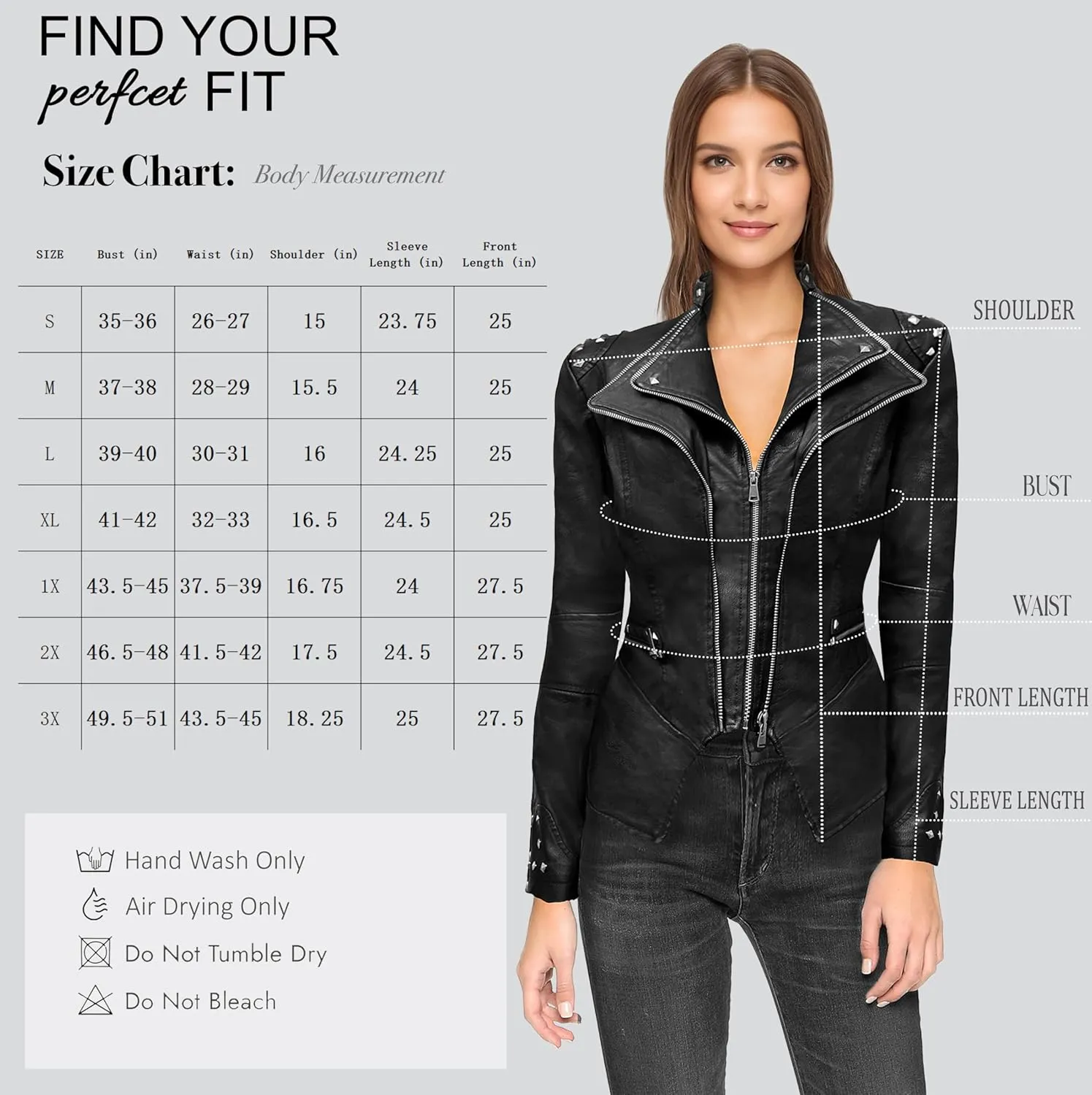 Olivia Miller Women's Fashion Faux Leather Biker Jacket Rivet Lapel Shaping Moto Outerwear