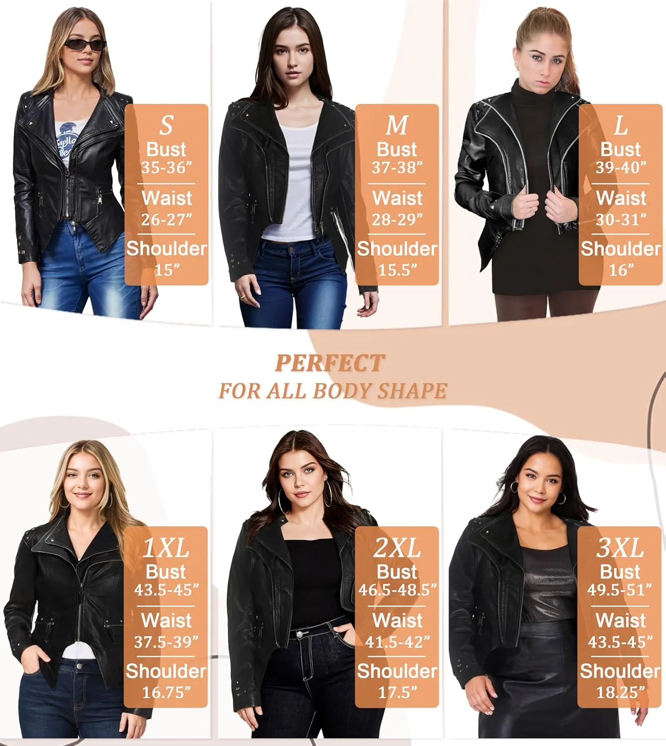 Olivia Miller Women's Fashion Faux Leather Biker Jacket Rivet Lapel Shaping Moto Outerwear
