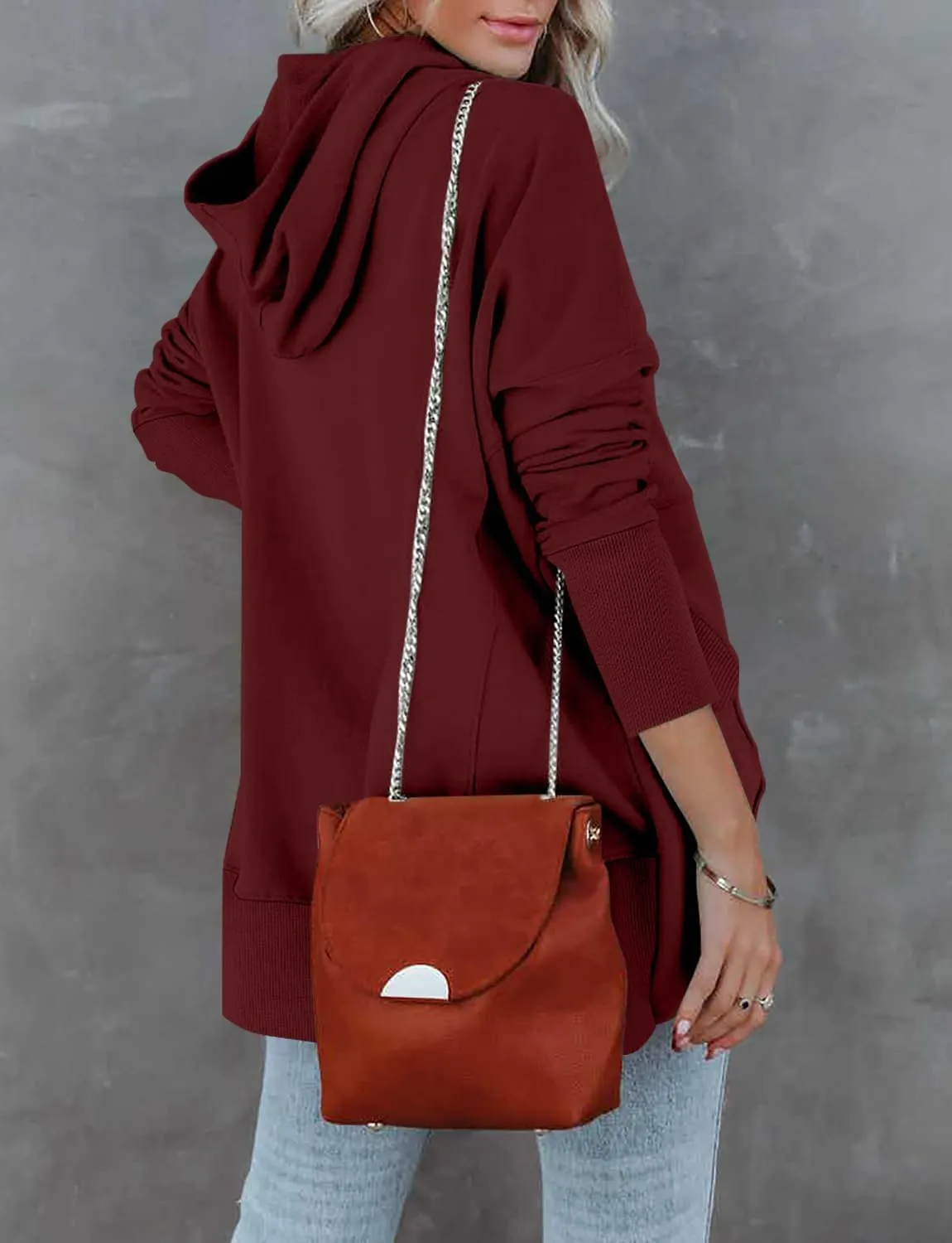 onlypuff Womens Oversized Hoodies and Sweatshirt V Neck Button up Loose Fit Henley Shirt 2022 Fall Fashion