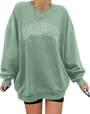 ORANDESIGNE Womens Casual Letter Graphic Print Long Sleeve Oversized Sweatshirt Tunic Tops Creweck Loose Tee T Shirts