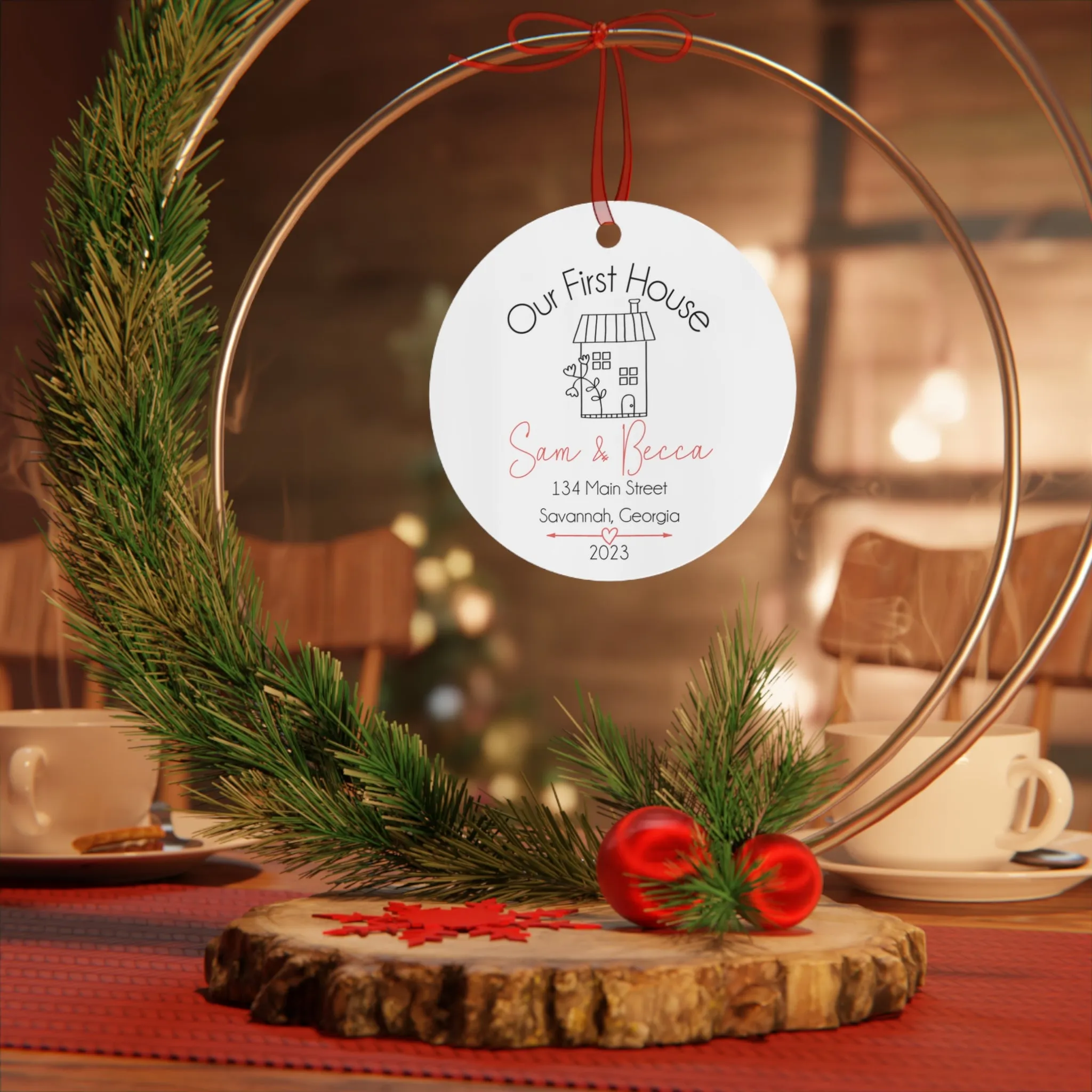 Our First House Ornament for Christmas Tree - Personalized with First Names, Address, City, State, and Year