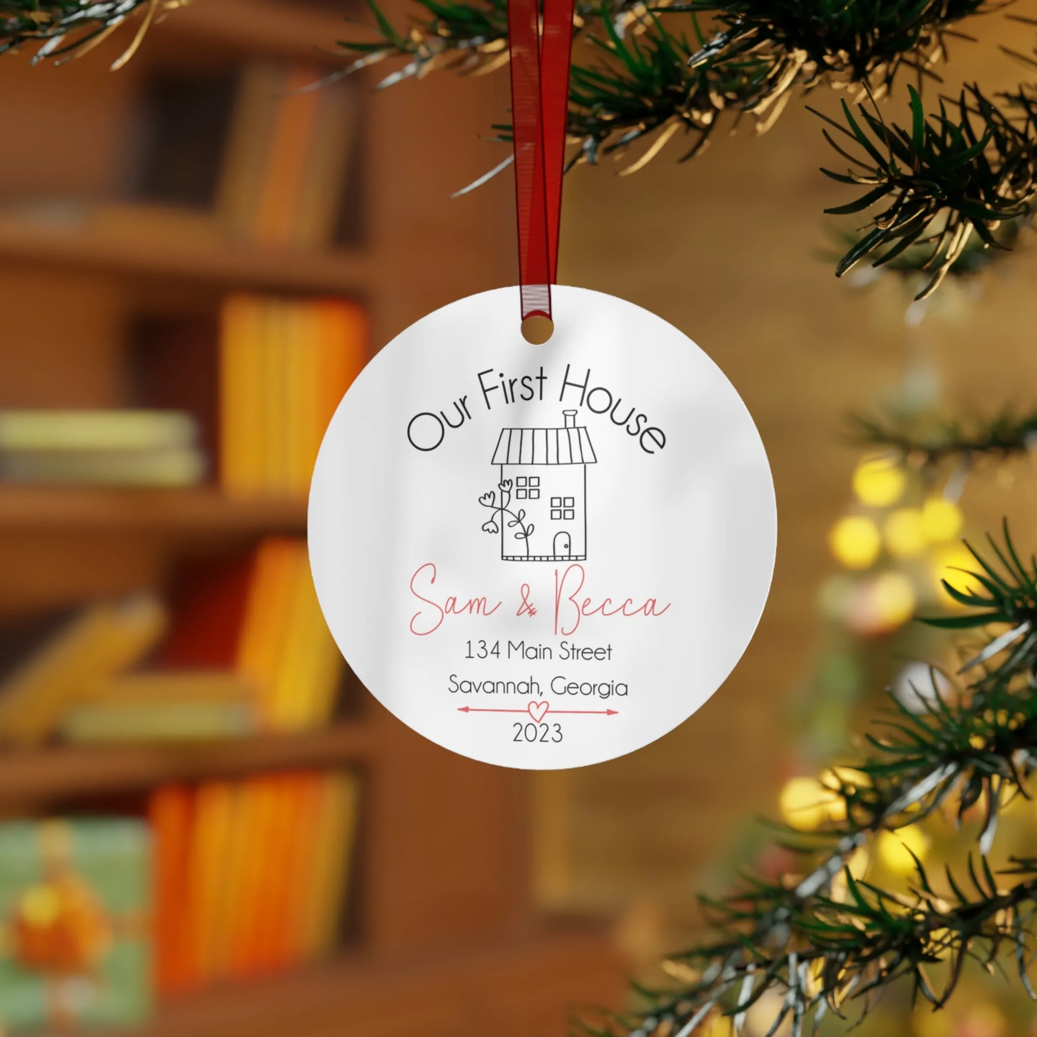 Our First House Ornament for Christmas Tree - Personalized with First Names, Address, City, State, and Year