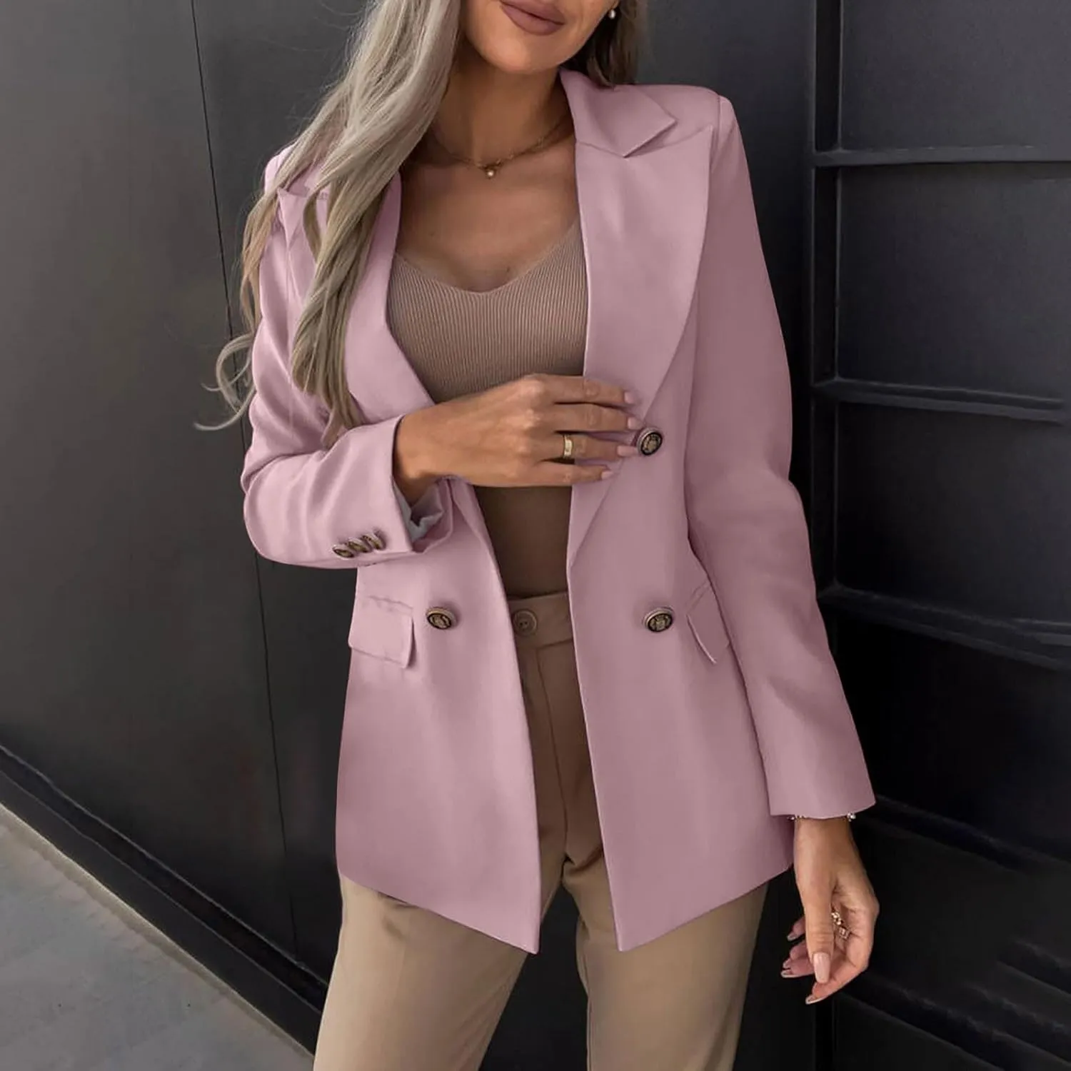 Oversized Blazers for Women Business Casual Long Sleeve Double Breasted Suit Jackets Open Front Lightweight Blazer