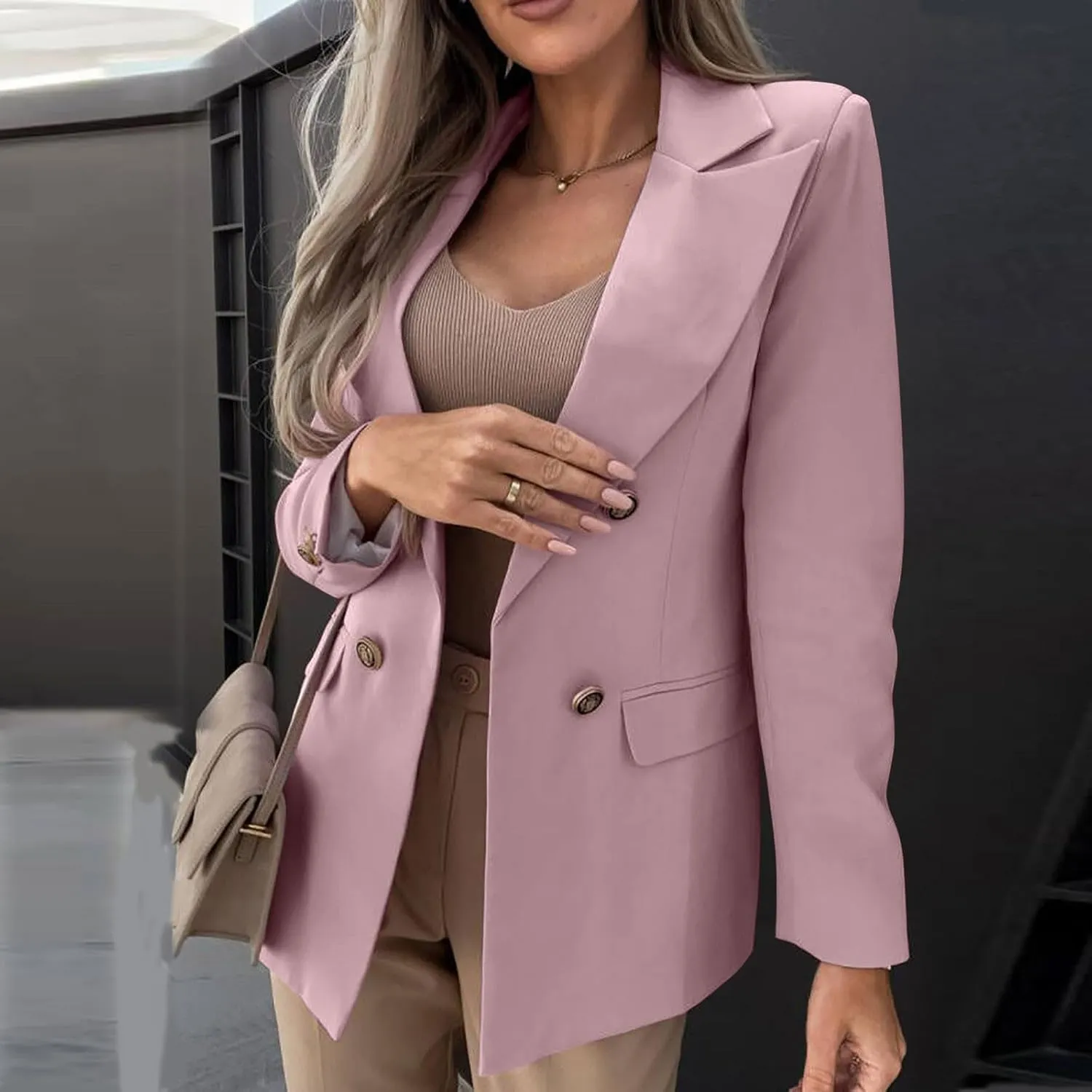 Oversized Blazers for Women Business Casual Long Sleeve Double Breasted Suit Jackets Open Front Lightweight Blazer