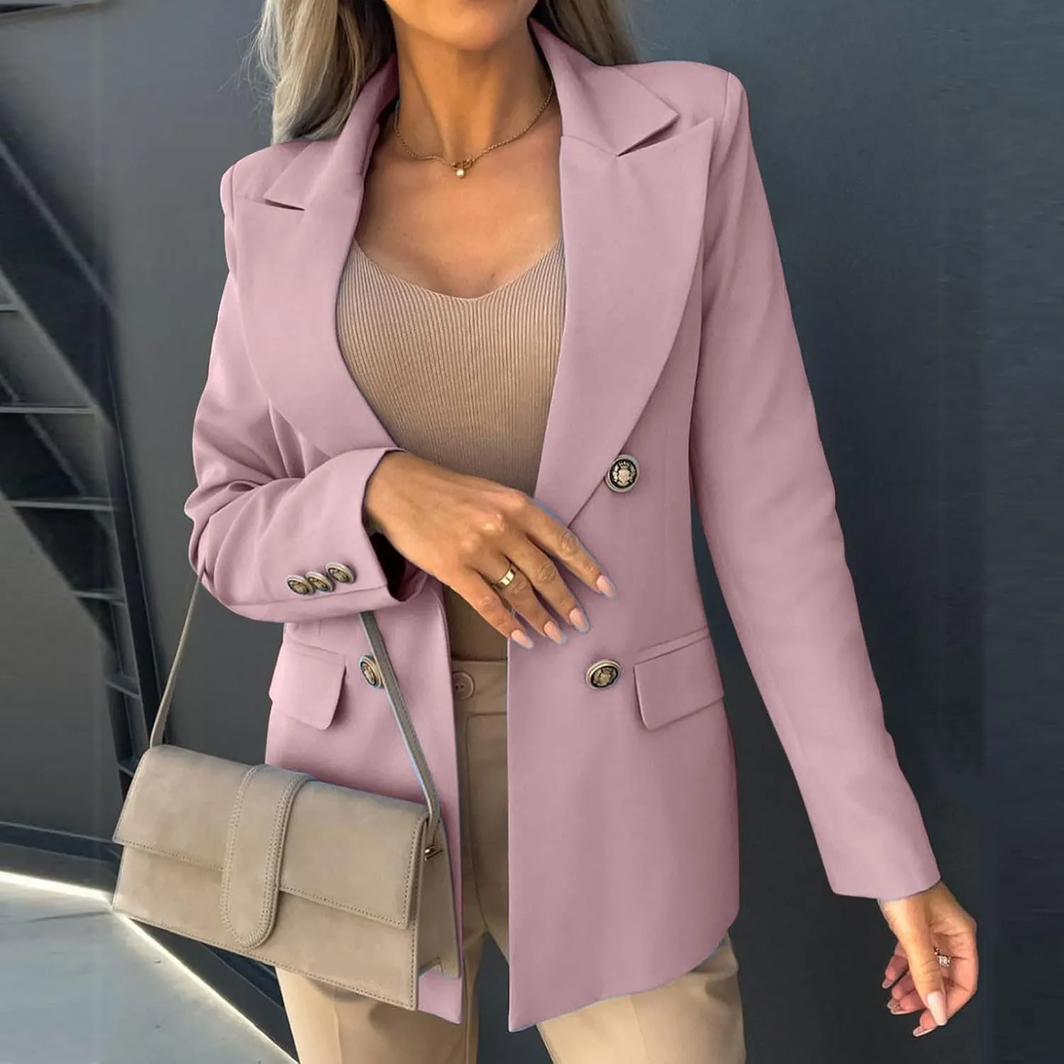 Oversized Blazers for Women Business Casual Long Sleeve Double Breasted Suit Jackets Open Front Lightweight Blazer