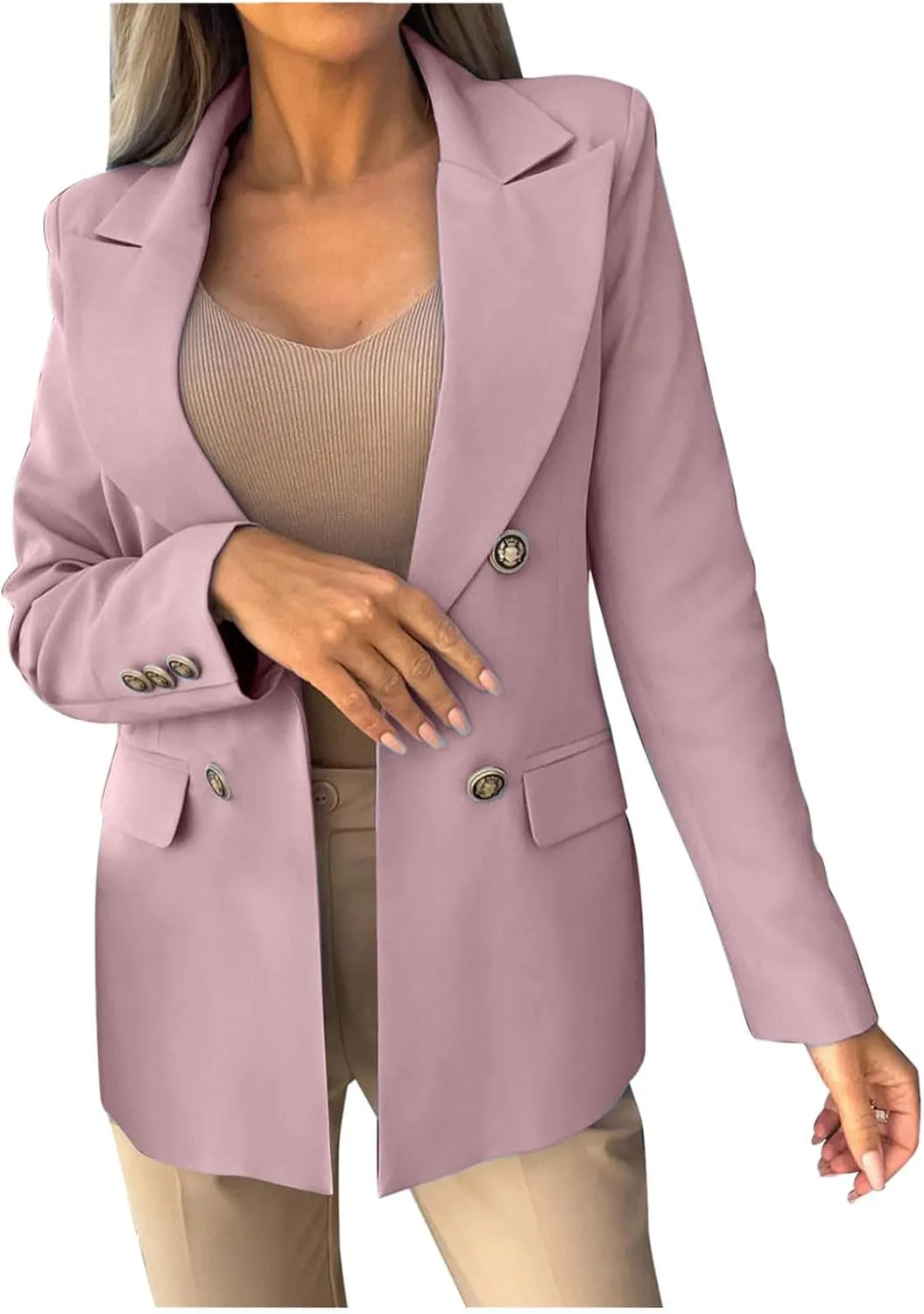 Oversized Blazers for Women Business Casual Long Sleeve Double Breasted Suit Jackets Open Front Lightweight Blazer