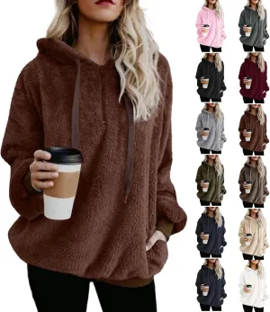 Oversized Sweatshirt for Teen Girls Sherpa Fuzzy Fleece Hooded Sweatshirts Soft Long Sleeve Pullover Fall Sweaters