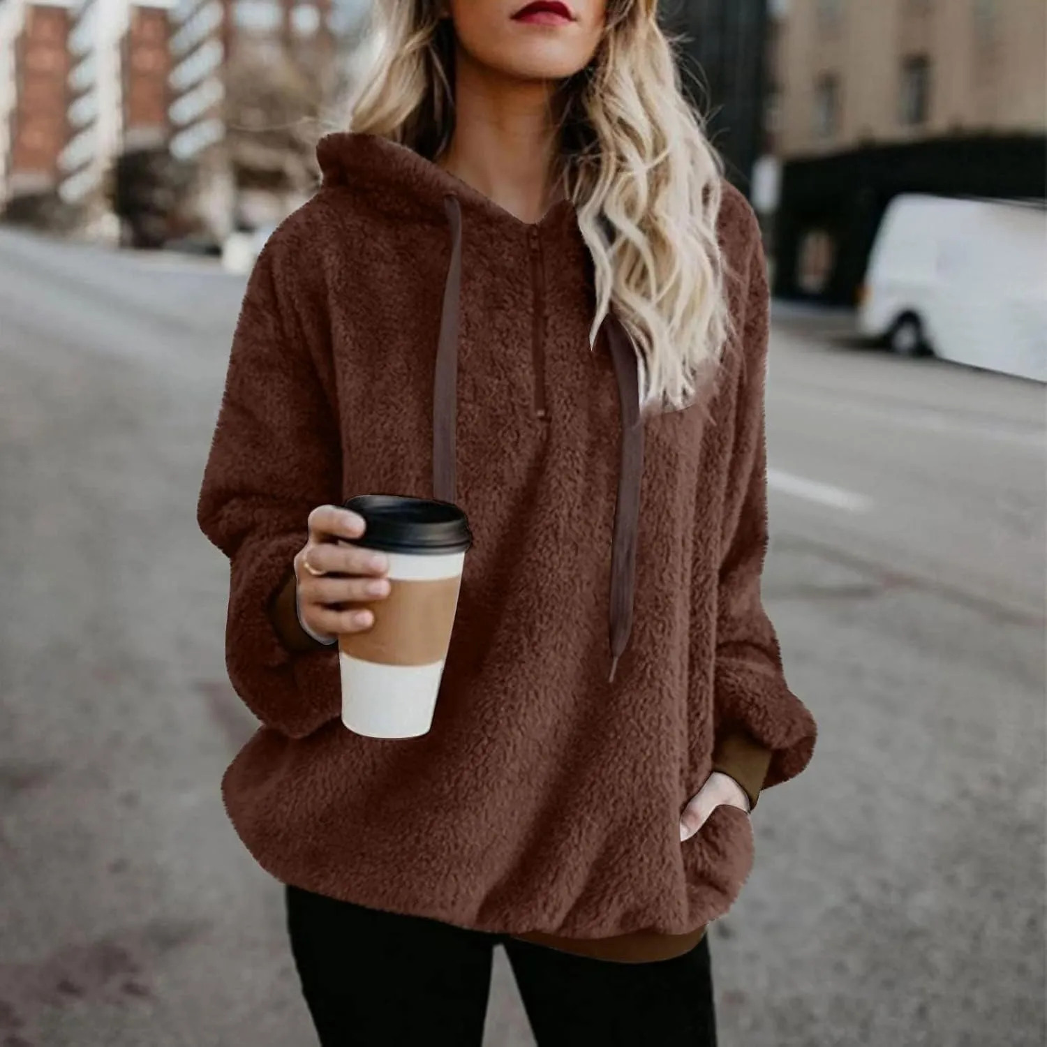 Oversized Sweatshirt for Teen Girls Sherpa Fuzzy Fleece Hooded Sweatshirts Soft Long Sleeve Pullover Fall Sweaters