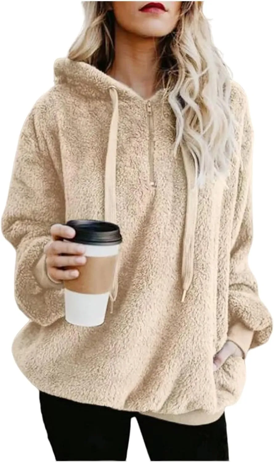 Oversized Sweatshirt for Teen Girls Sherpa Fuzzy Fleece Hooded Sweatshirts Soft Long Sleeve Pullover Fall Sweaters