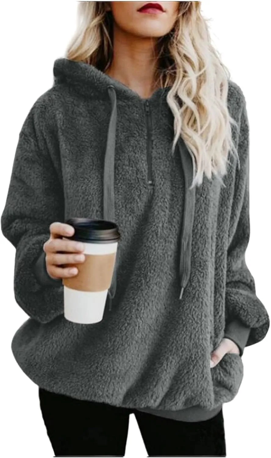 Oversized Sweatshirt for Teen Girls Sherpa Fuzzy Fleece Hooded Sweatshirts Soft Long Sleeve Pullover Fall Sweaters