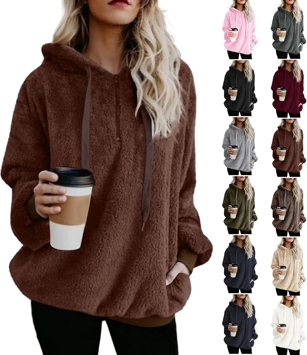 Oversized Sweatshirt for Teen Girls Sherpa Fuzzy Fleece Hooded Sweatshirts Soft Long Sleeve Pullover Fall Sweaters