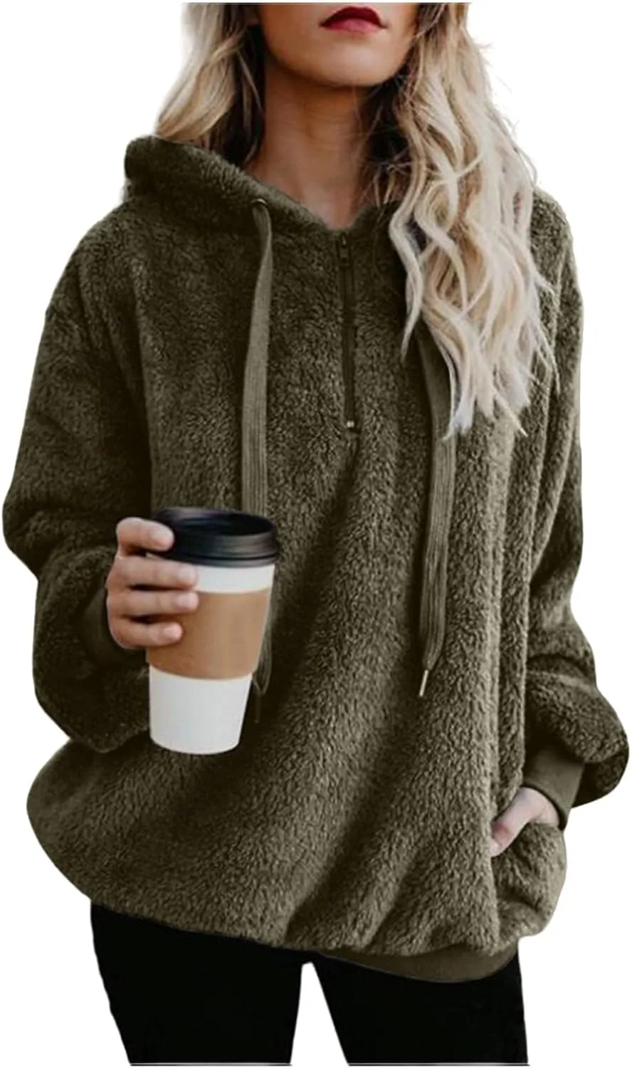 Oversized Sweatshirt for Teen Girls Sherpa Fuzzy Fleece Hooded Sweatshirts Soft Long Sleeve Pullover Fall Sweaters