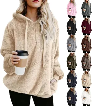 Oversized Sweatshirt for Teen Girls Sherpa Fuzzy Fleece Hooded Sweatshirts Soft Long Sleeve Pullover Fall Sweaters