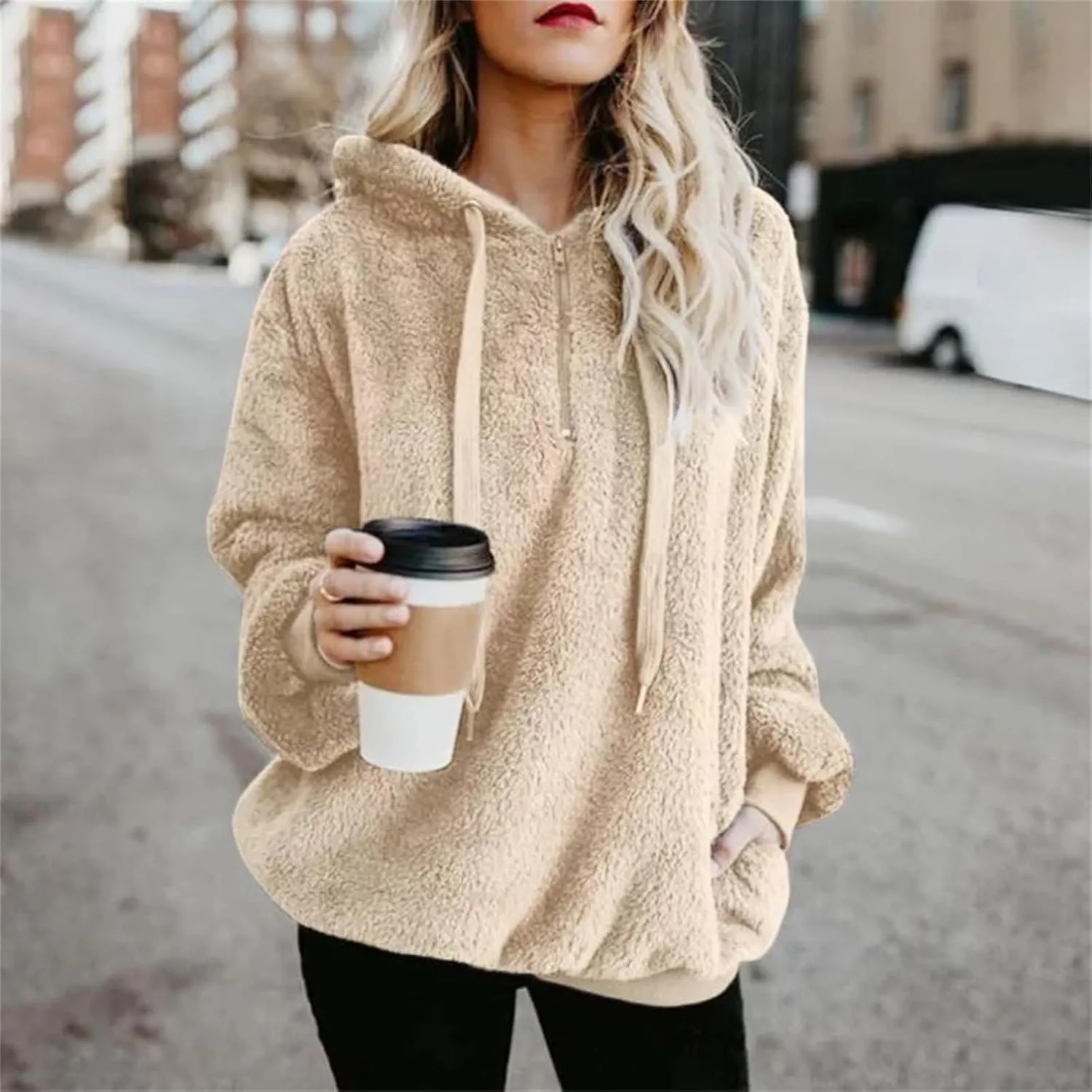 Oversized Sweatshirt for Teen Girls Sherpa Fuzzy Fleece Hooded Sweatshirts Soft Long Sleeve Pullover Fall Sweaters