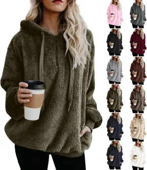 Oversized Sweatshirt for Teen Girls Sherpa Fuzzy Fleece Hooded Sweatshirts Soft Long Sleeve Pullover Fall Sweaters