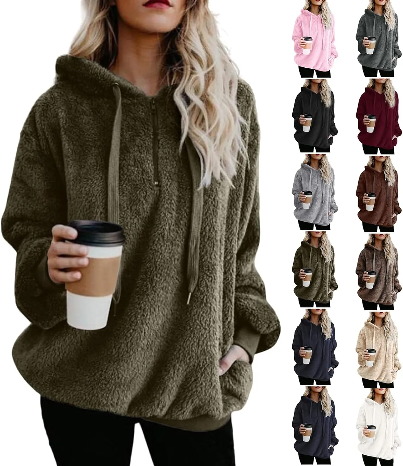 Oversized Sweatshirt for Teen Girls Sherpa Fuzzy Fleece Hooded Sweatshirts Soft Long Sleeve Pullover Fall Sweaters