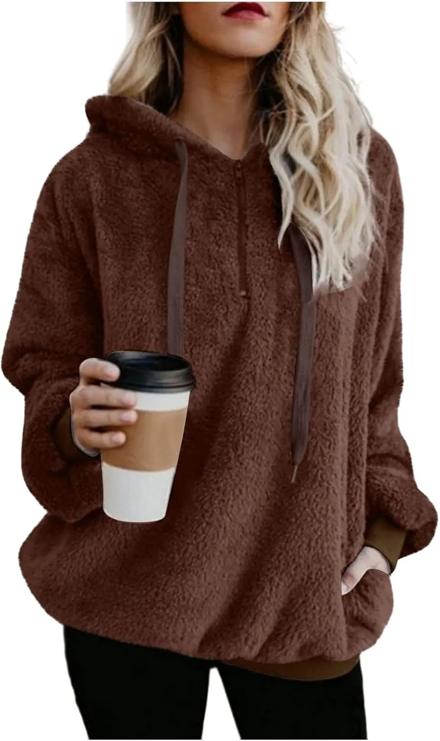 Oversized Sweatshirt for Teen Girls Sherpa Fuzzy Fleece Hooded Sweatshirts Soft Long Sleeve Pullover Fall Sweaters