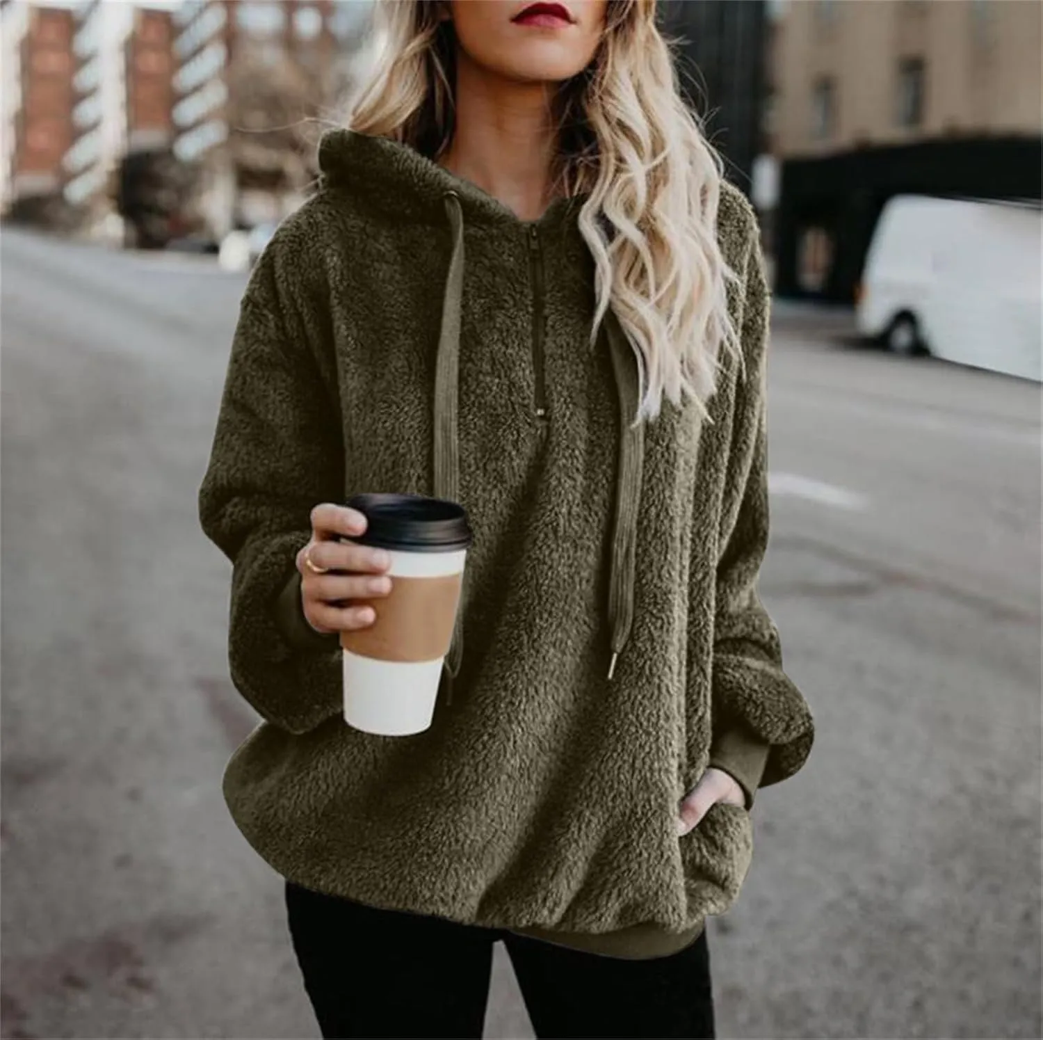 Oversized Sweatshirt for Teen Girls Sherpa Fuzzy Fleece Hooded Sweatshirts Soft Long Sleeve Pullover Fall Sweaters