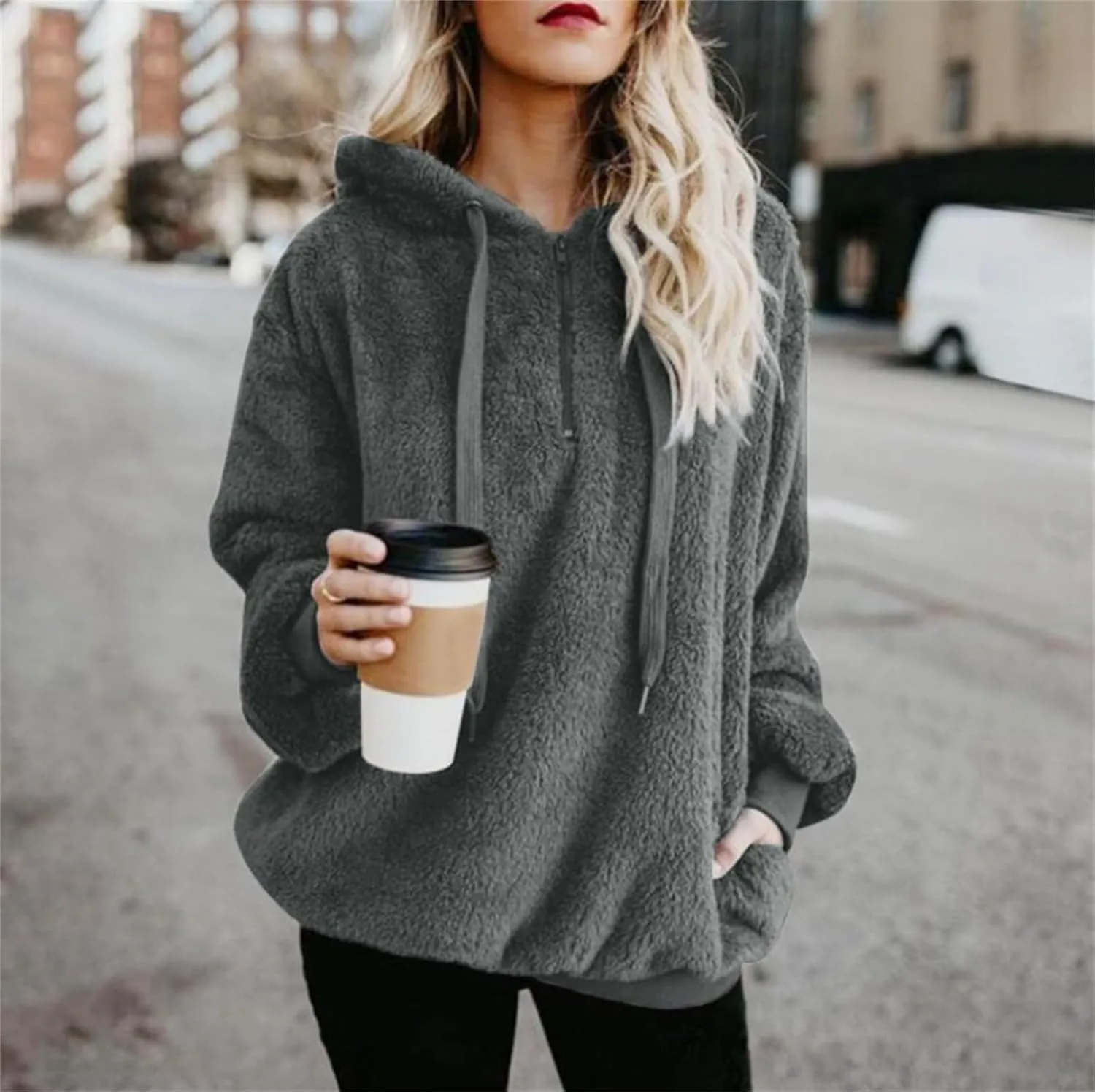 Oversized Sweatshirt for Teen Girls Sherpa Fuzzy Fleece Hooded Sweatshirts Soft Long Sleeve Pullover Fall Sweaters